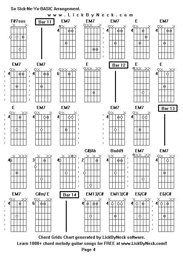 Chord Grids Chart of chord melody fingerstyle guitar song-So Sick-Ne-Yo-BASIC Arrangement,generated by LickByNeck software.